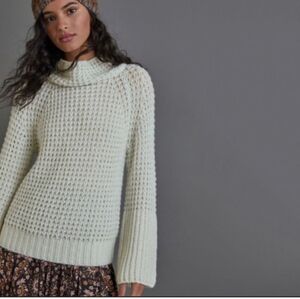 Anthropologie Maeve Dionne Mint Retro Bell-Sleeved Sweater Medium 